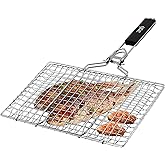 GQC Stainless Steel Barbecue Grill Basket, Grilling Rack, Portable Grilling Basket, Stainless Steel Foldable BBQ Grill Mesh C