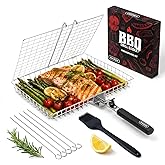 SHIZZO Grill Basket Set, Barbecue BBQ Grilling, Stainless Steel Folding Portable Outdoor Camping Rack for Fish, Shrimp, Veget