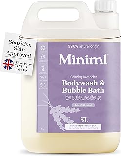 Miniml Natural Eco Body Wash and Bubble Bath – 5L Refill Lavender and Chamomile - For all skin types - Hypoallergenic Dermatologically Tested - Sulphate & Paraben Free, Vegan & Cruelty Free